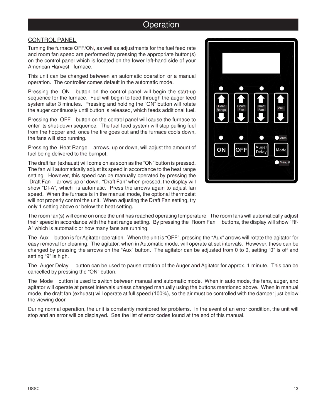 United States Stove 6110 owner manual Control Panel 