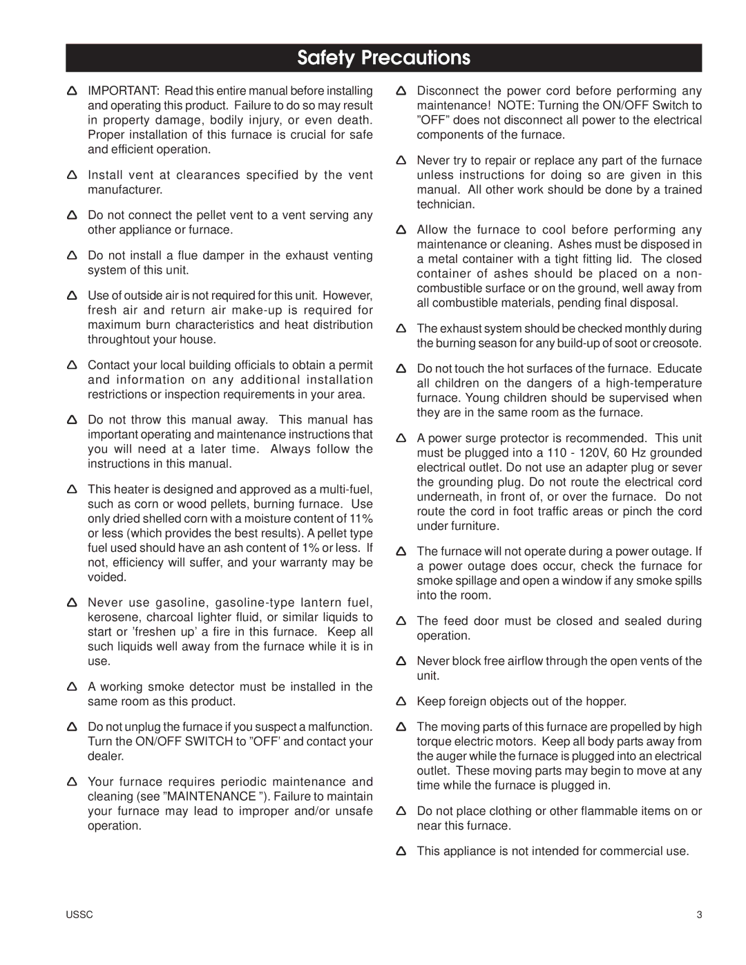 United States Stove 6110 owner manual Safety Precautions 