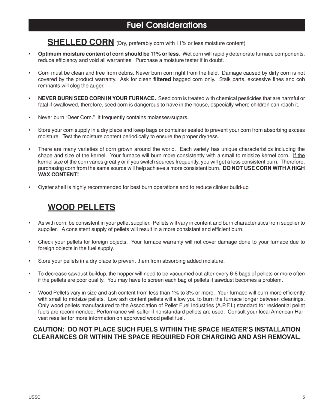 United States Stove 6110 owner manual Fuel Considerations, WAX Content 