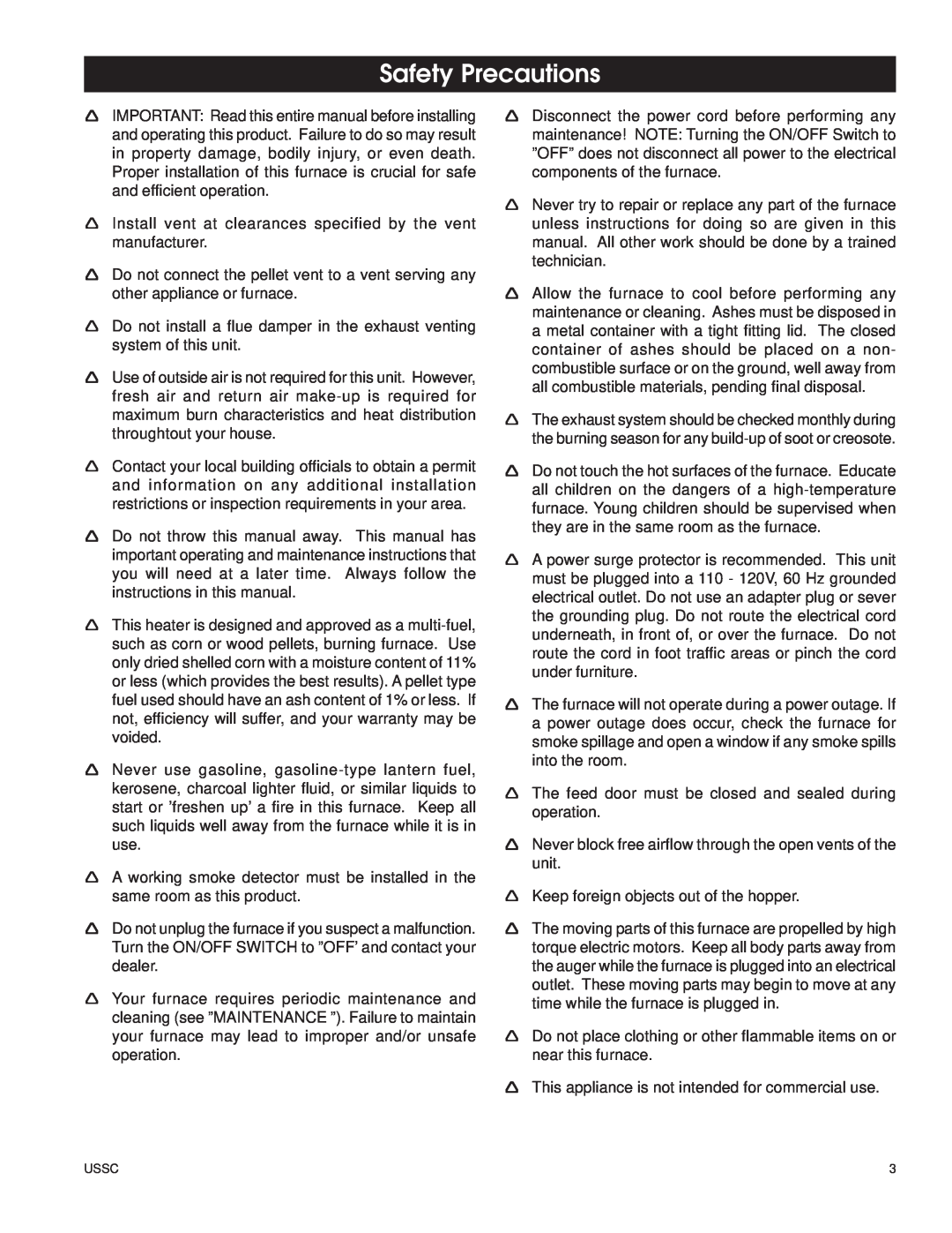 United States Stove 6110 owner manual Safety Precautions 