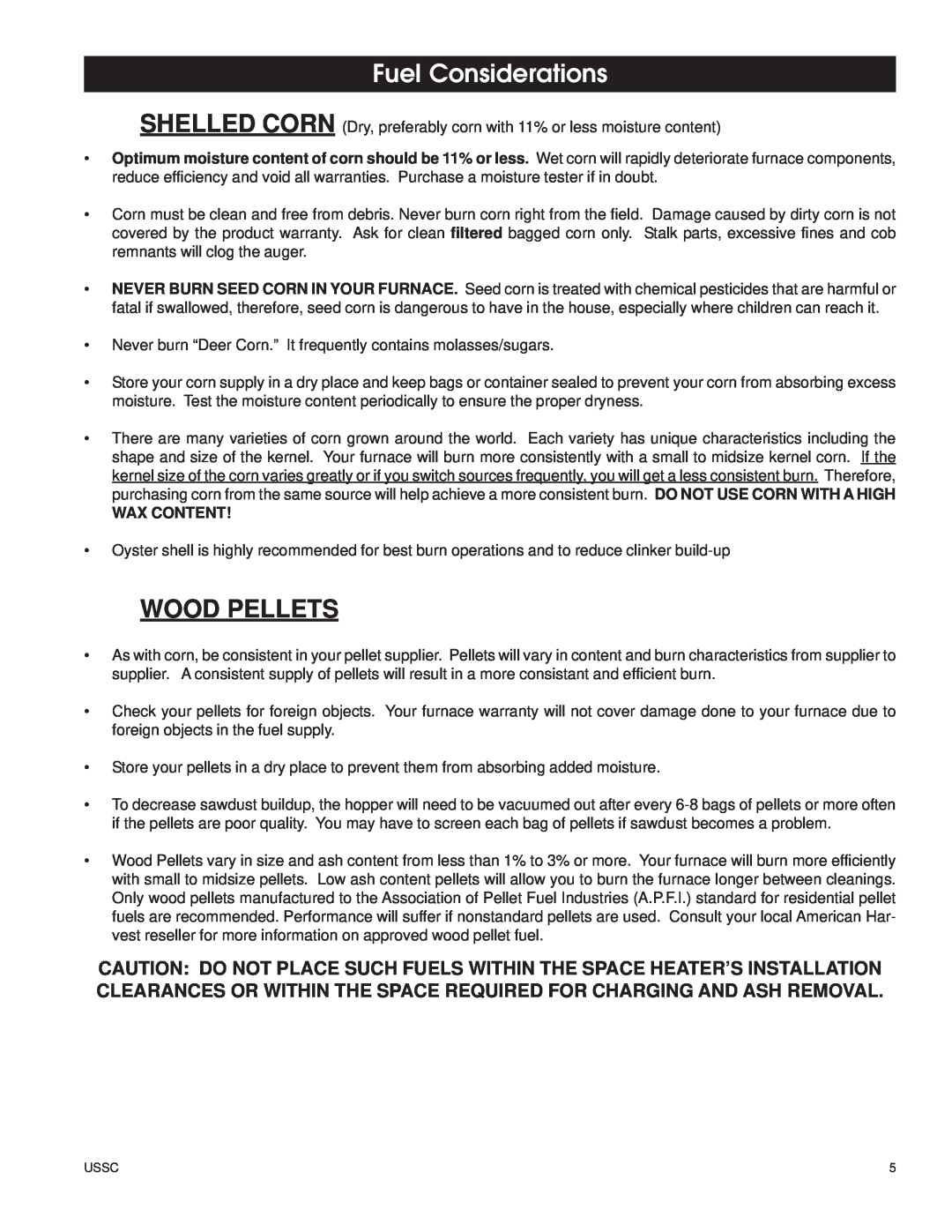 United States Stove 6110 owner manual Fuel Considerations, Wood Pellets 