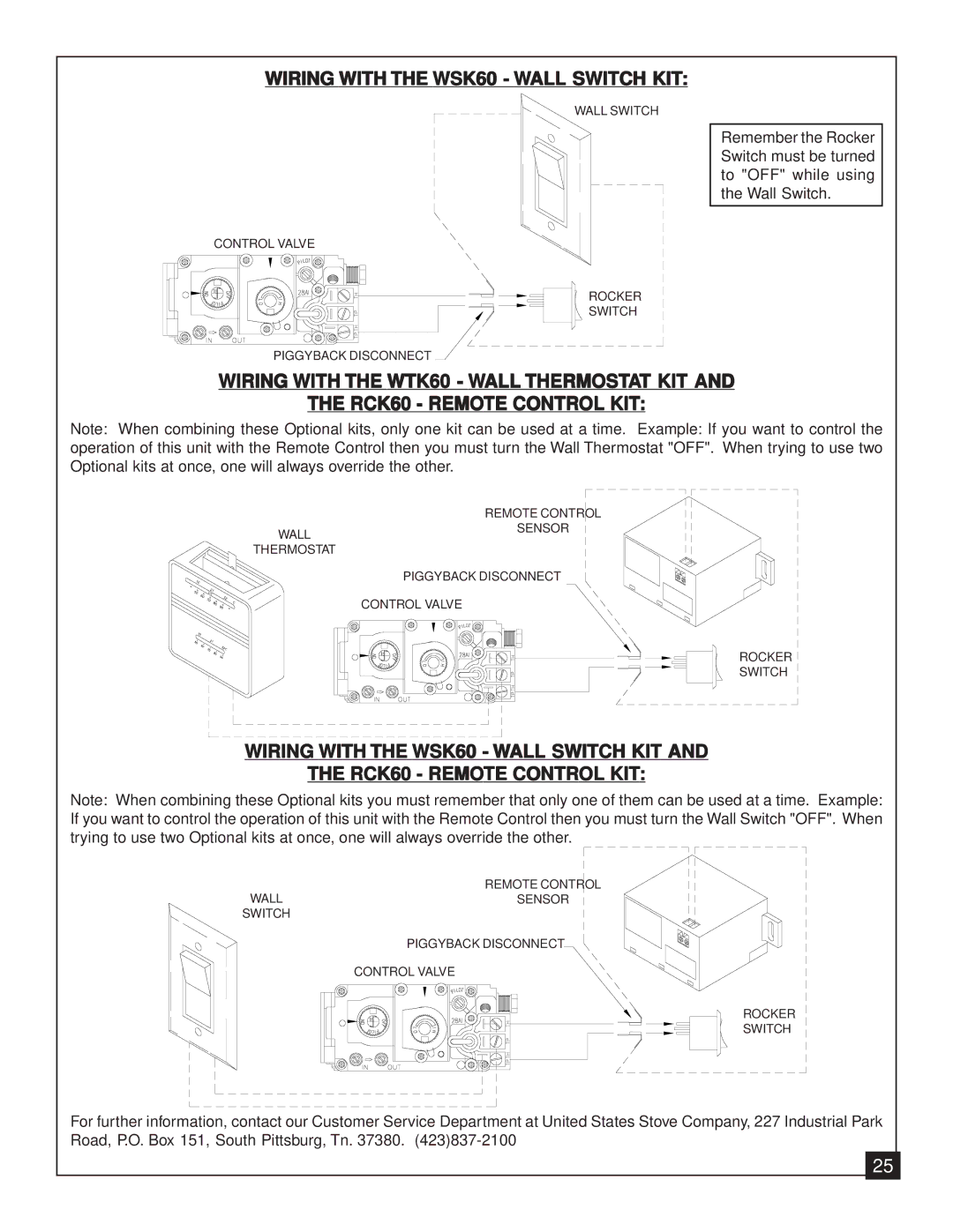 United States Stove 9947 installation manual Wiring with the WSK60 Wall Switch KIT 