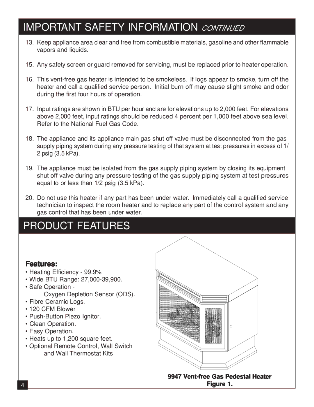 United States Stove 9947 installation manual Product Features 