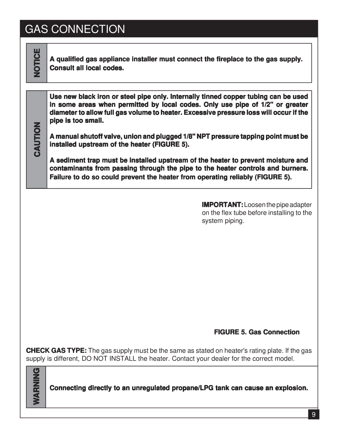 United States Stove 9947 installation manual GAS Connection, Gas Connection 