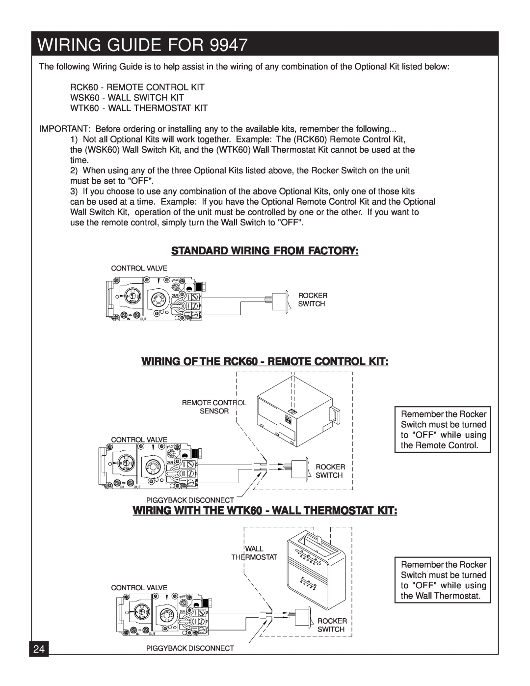 United States Stove 9947 Wiring Guide For, Standard Wiring From Factory, WIRING OF THE RCK60 - REMOTE CONTROL KIT 