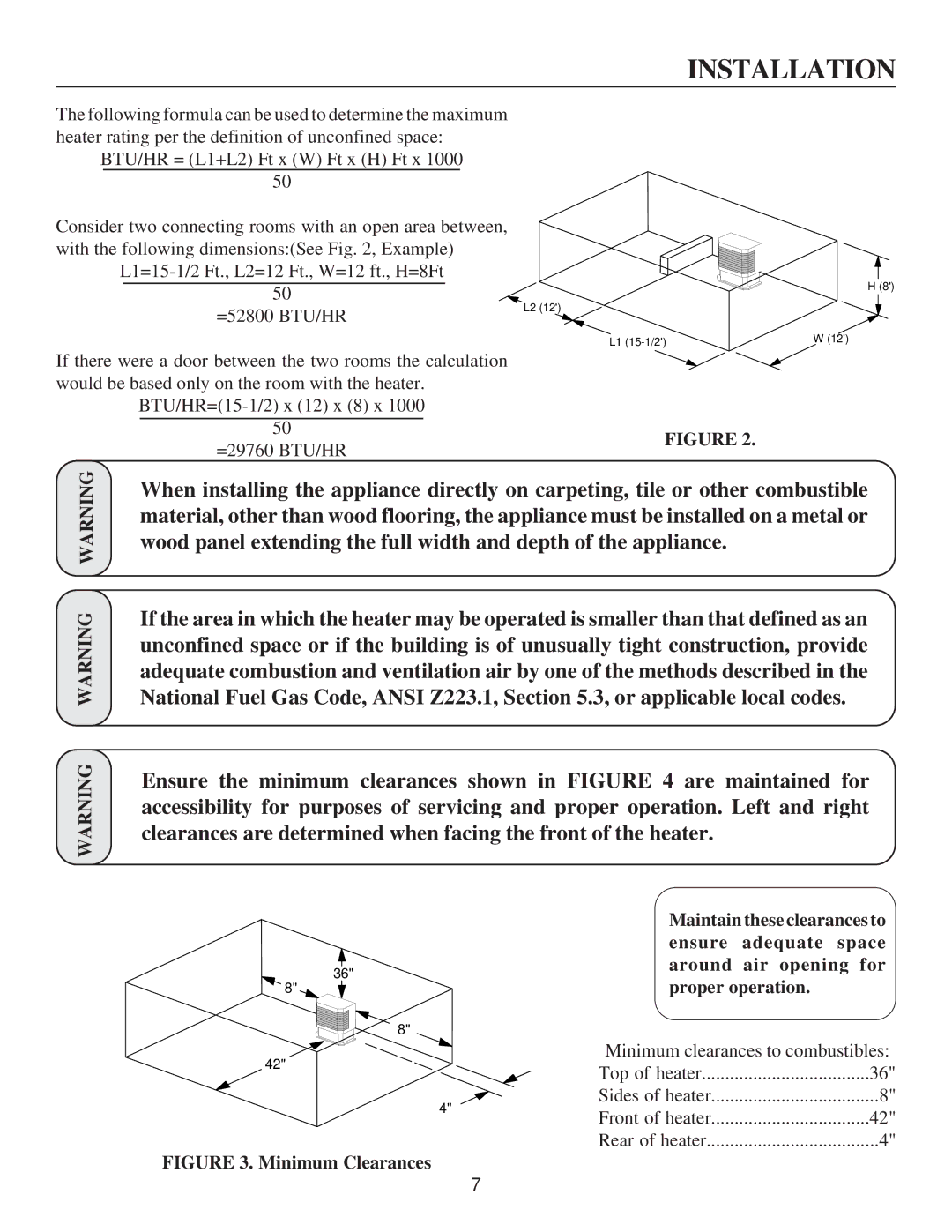 United States Stove G9843L, A9843N, C9843N, A9843L, G9843N, C9843L manual Installation 