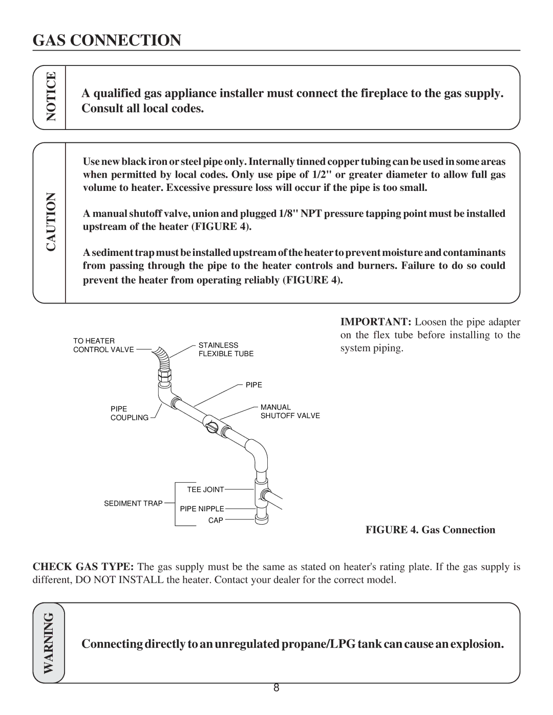 United States Stove C9843N, A9843N, G9843L, A9843L, G9843N, C9843L manual GAS Connection, Gas Connection 