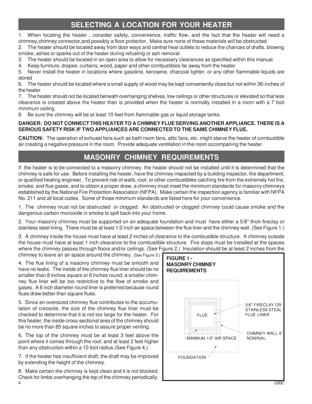 United States Stove ASA7, 4027 owner manual Masonry Chimney, Requirements 