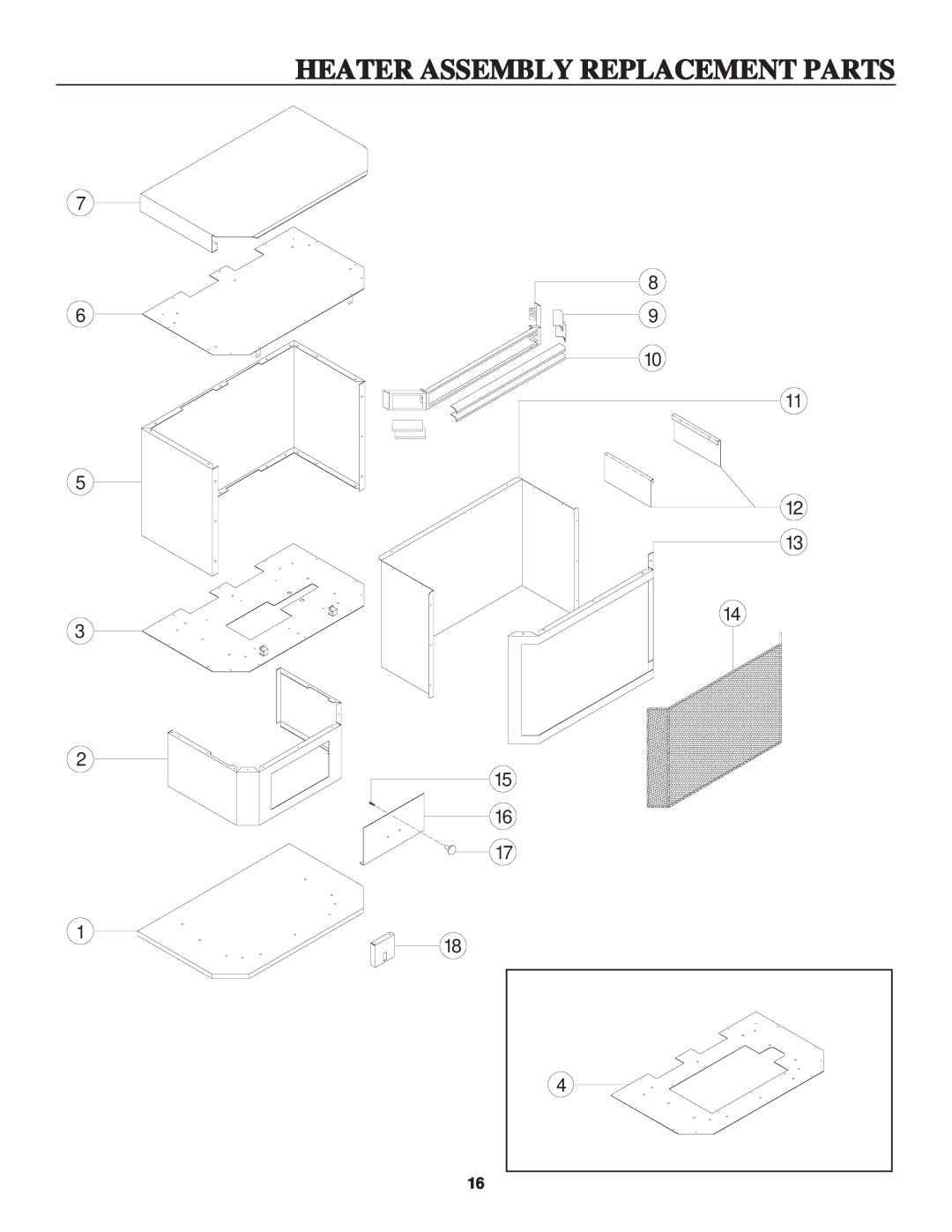 United States Stove B2045L, B2045N manual Heater Assembly Replacement Parts 