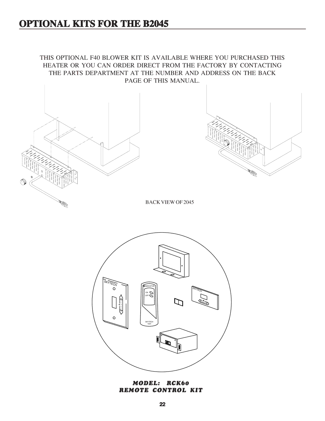 United States Stove B2045L, B2045N manual Optional Kits for the B2045 