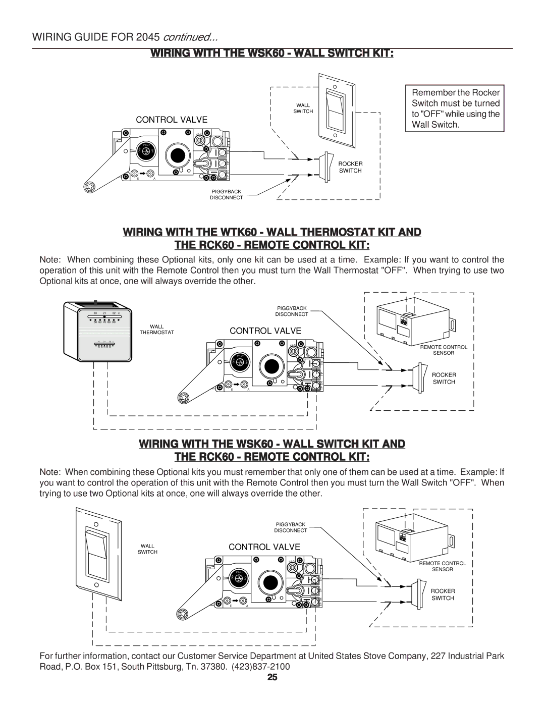 United States Stove B2045N, B2045L manual Wiring with the WSK60 Wall Switch KIT 