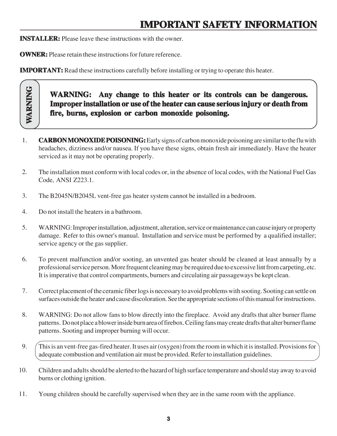 United States Stove B2045N, B2045L manual Important Safety Information 