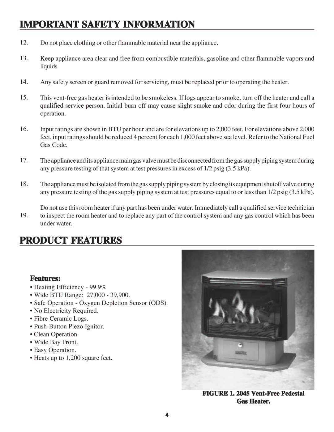 United States Stove B2045L, B2045N manual Product Features 