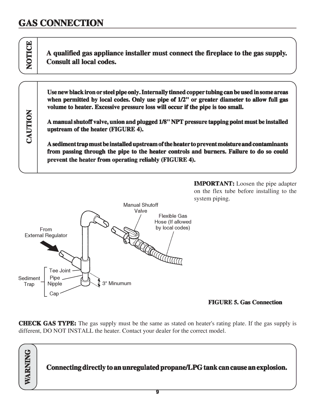 United States Stove B2045N, B2045L manual GAS Connection, Gas Connection 