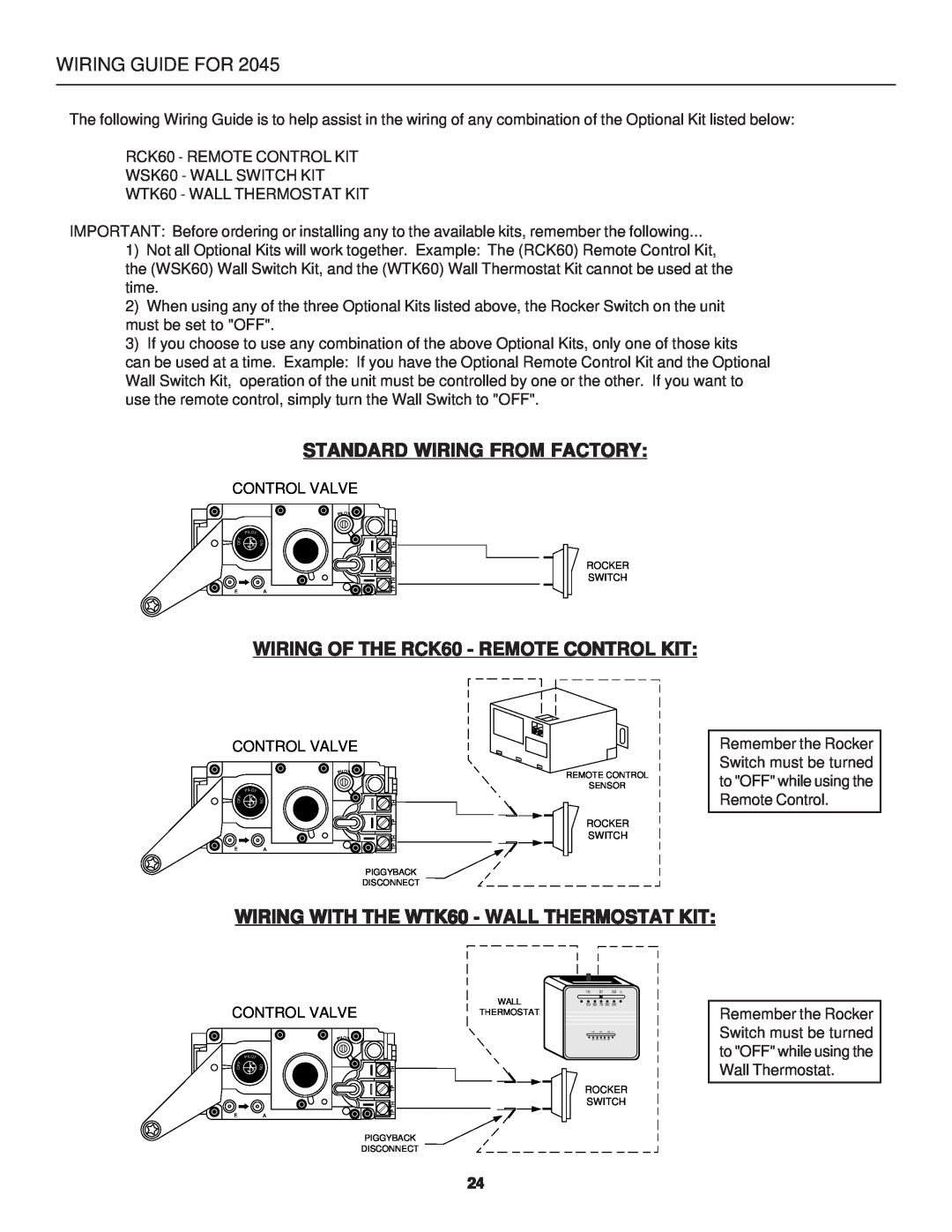 United States Stove B2045L manual Wiring Guide For, Standard Wiring From Factory, WIRING OF THE RCK60 - REMOTE CONTROL KIT 