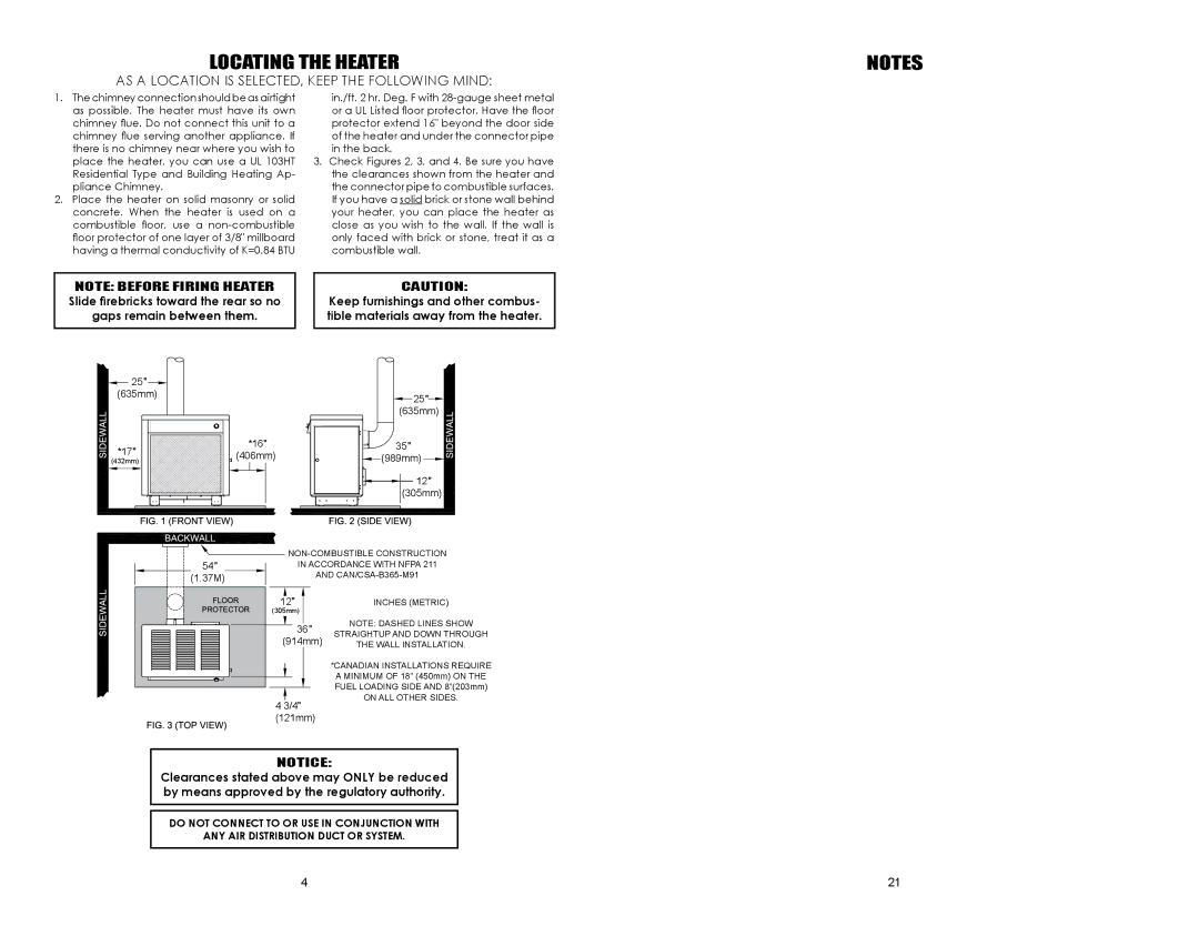 United States Stove B2350B owner manual Locating the Heater, AS a Location is SELECTED, Keep the Following Mind 