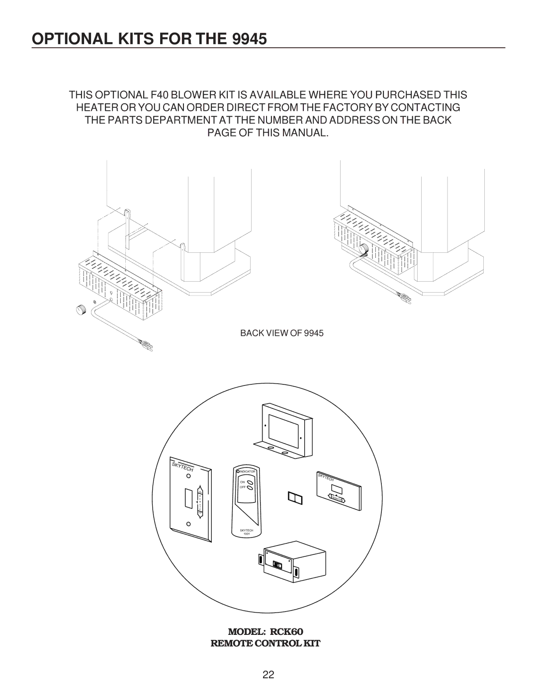 United States Stove B9945L manual Optional Kits for 