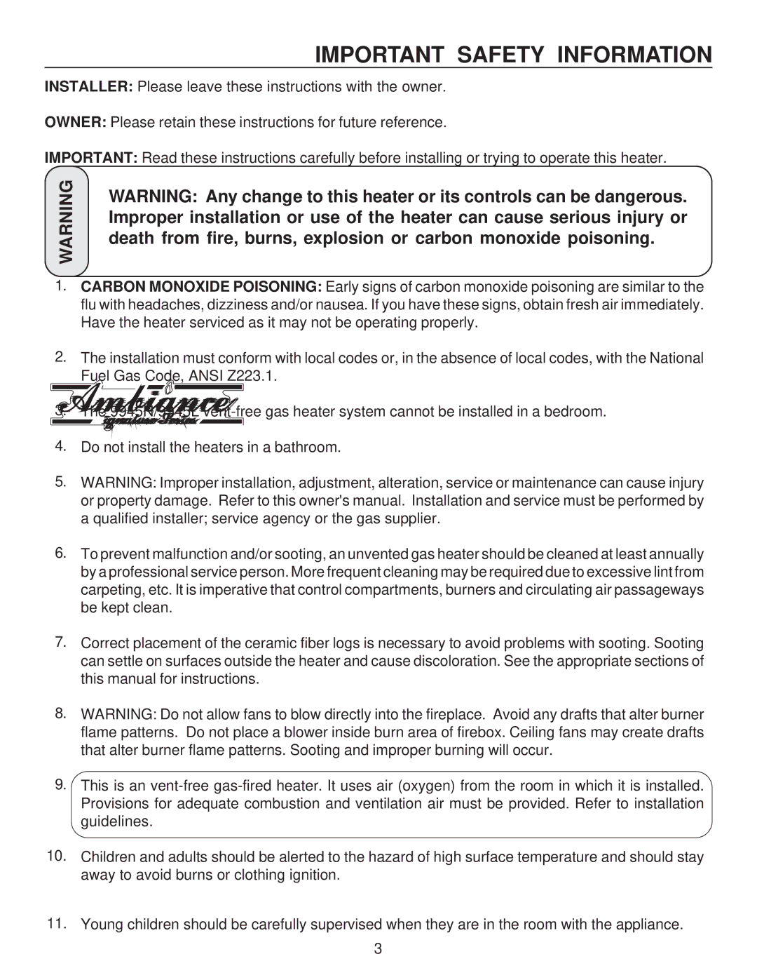 United States Stove B9945L manual Important Safety Information 