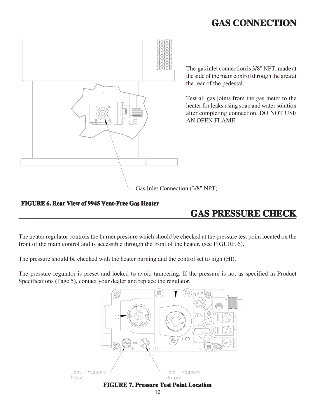 United States Stove B9945N manual GAS Pressure Check, Rear View of 9945 Vent-Free Gas Heater 