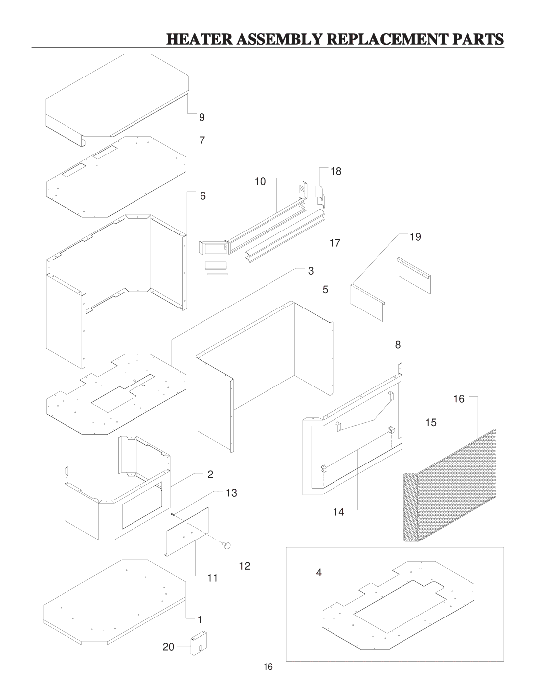 United States Stove B9945N manual Heater Assembly Replacement Parts 