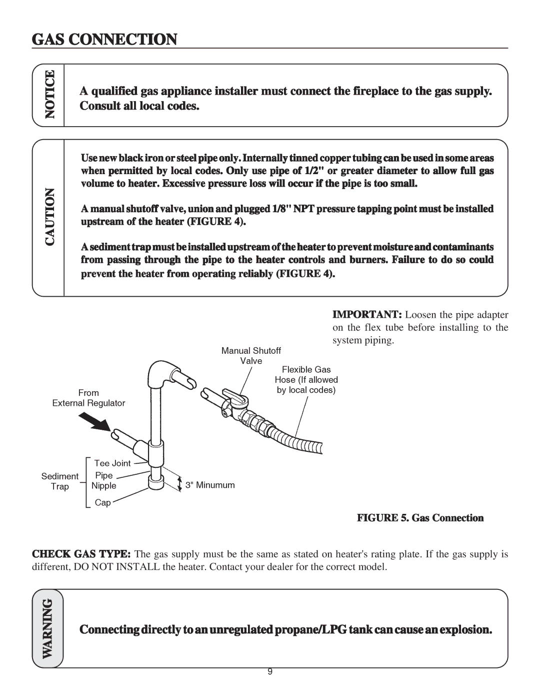 United States Stove B9945N manual GAS Connection, Gas Connection 