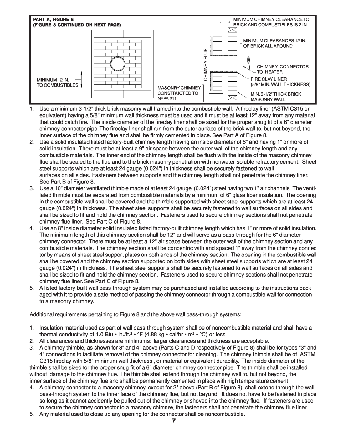 United States Stove C226 owner manual Part A, Figure Continued On Next Page, MINIMUM 12 IN TO COMBUSTIBLES, Masonry Wall 