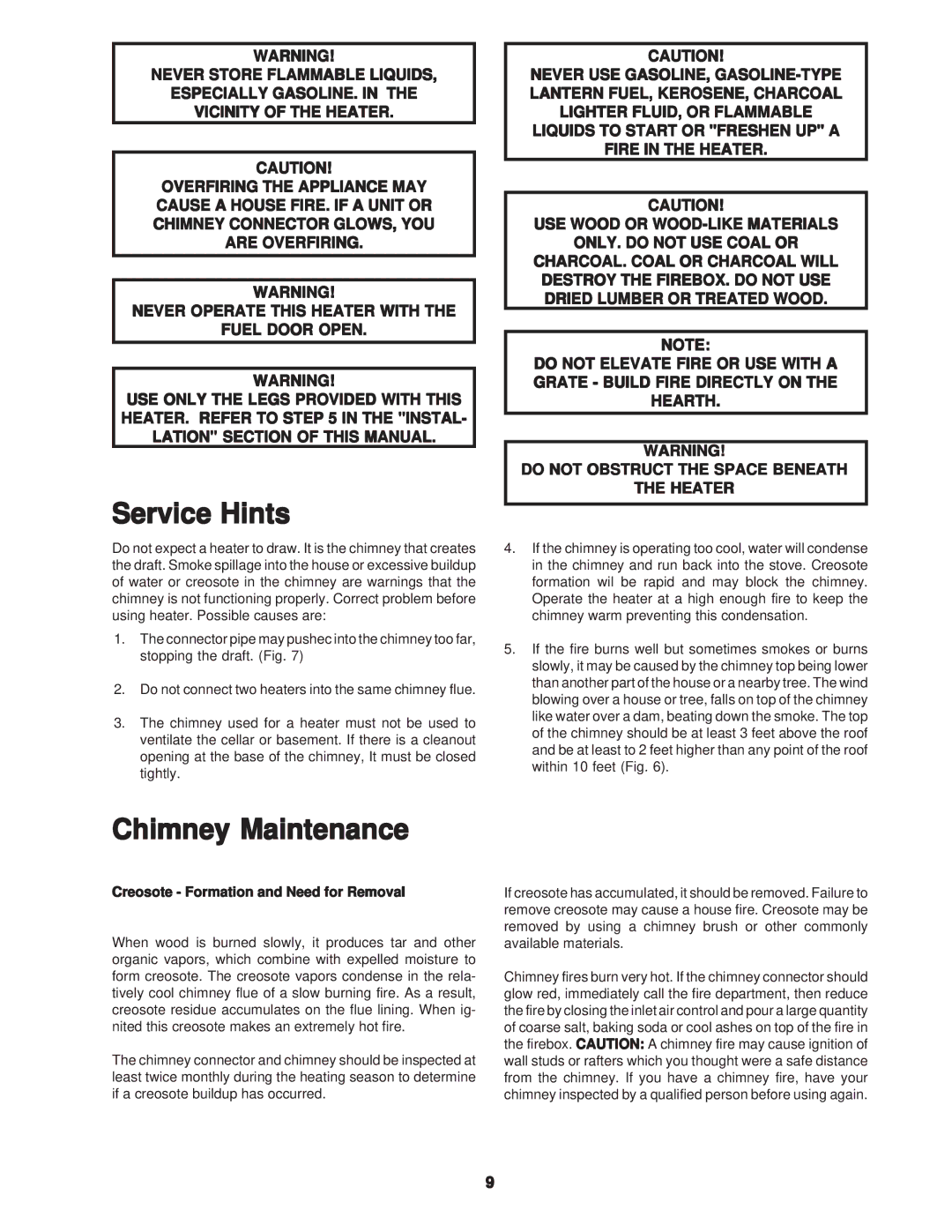 United States Stove C242 owner manual Service Hints, Chimney Maintenance 