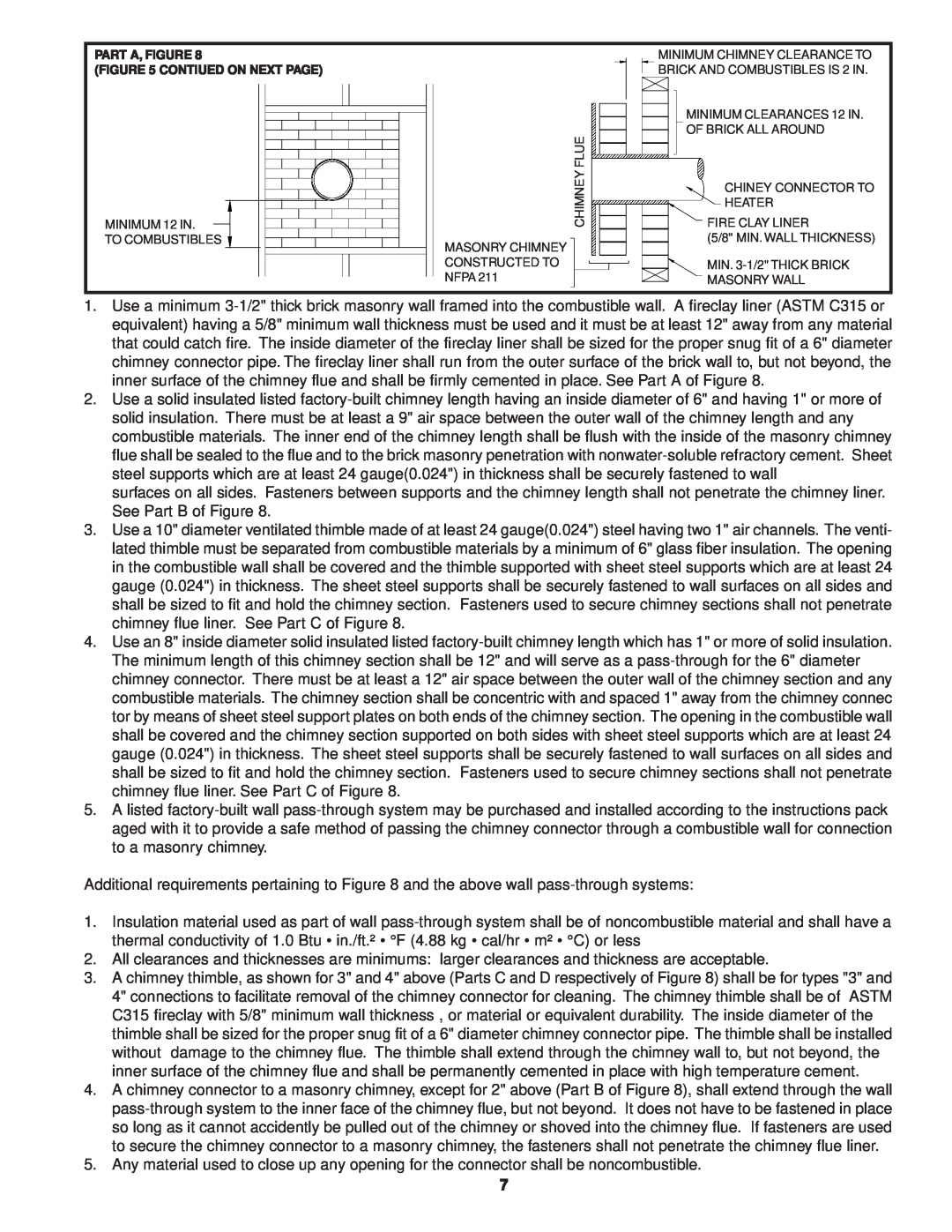 United States Stove C242 owner manual Part A, Figure Contiued On Next Page, MINIMUM 12 IN TO COMBUSTIBLES, Masonry Wall 