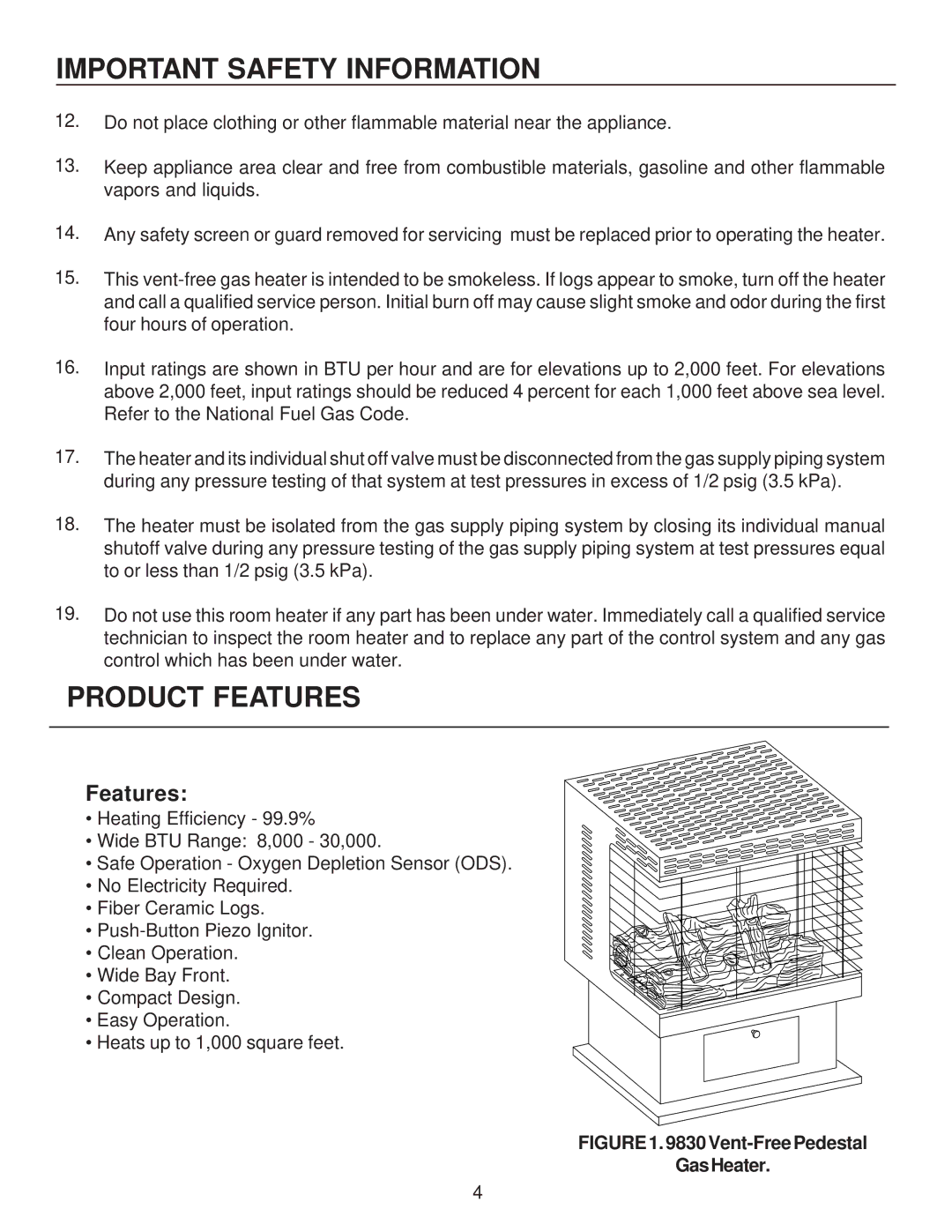 United States Stove C9830N, C9830L manual Product Features 