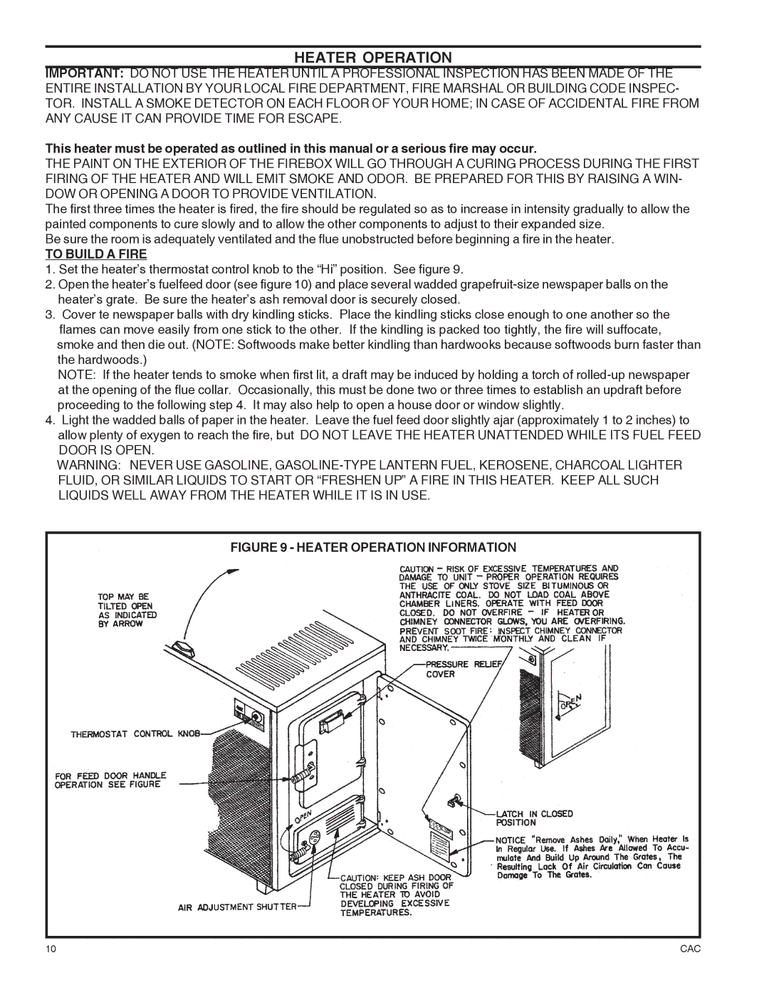 United States Stove DR6 warranty To Build a Fire, Heater Operation Information 