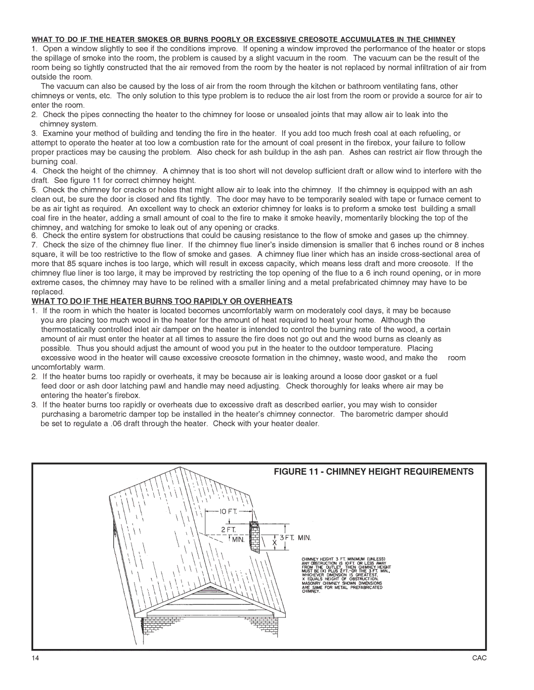 United States Stove DR6 warranty Chimney Height Requirements, What to do if the Heater Burns TOO Rapidly or Overheats 