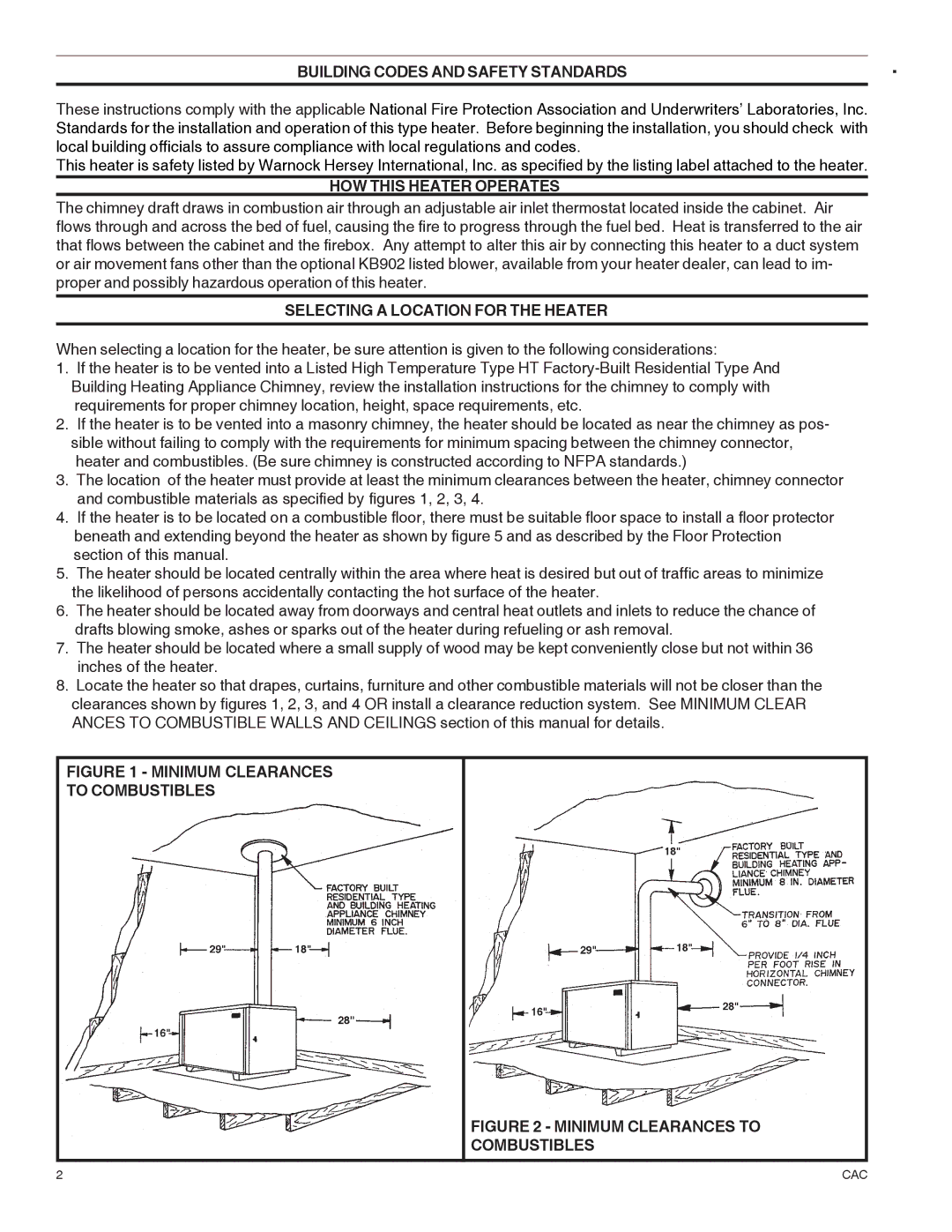 United States Stove DR6 Building Codes and Safety Standards, HOW this Heater Operates, Selecting a Location for the Heater 