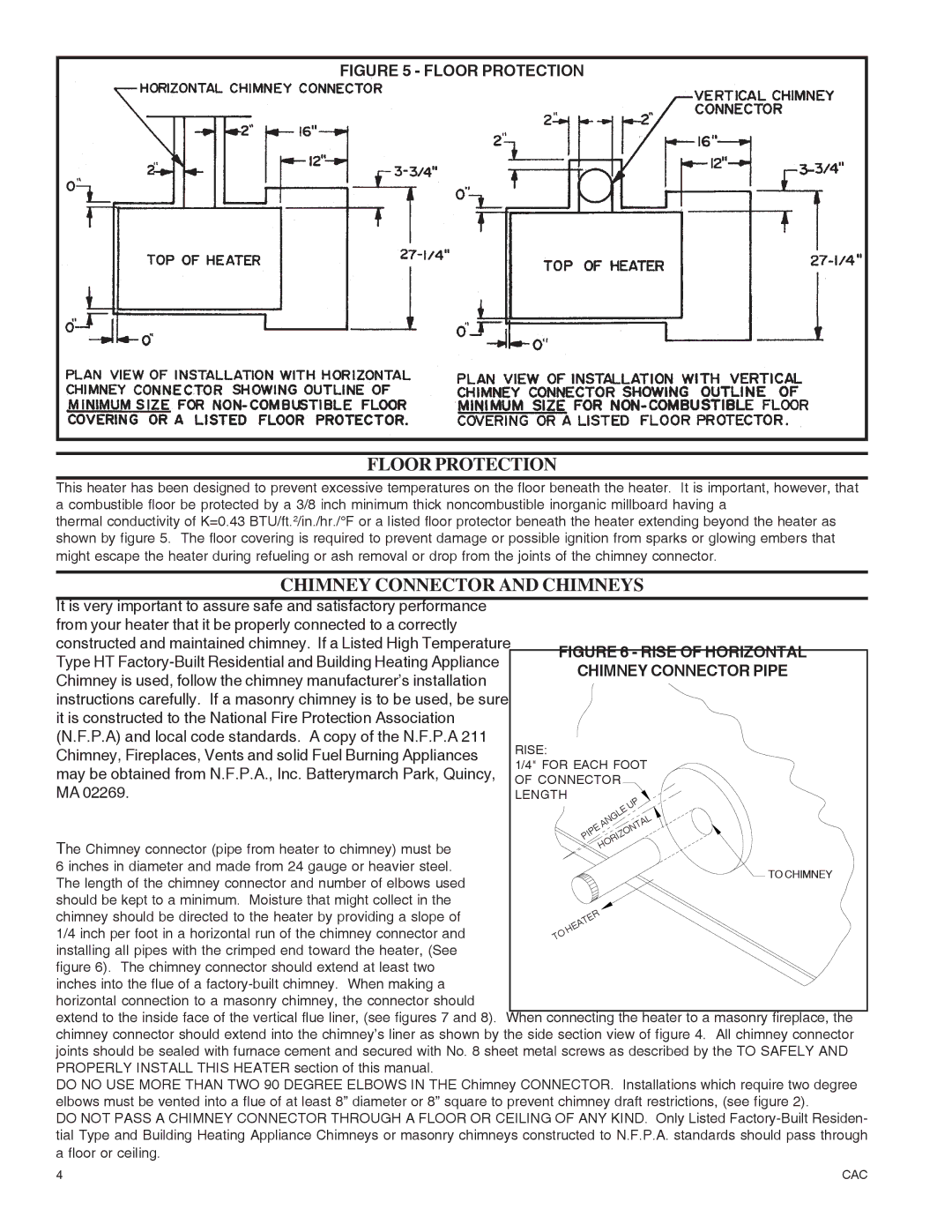 United States Stove DR6 warranty Floor Protection 