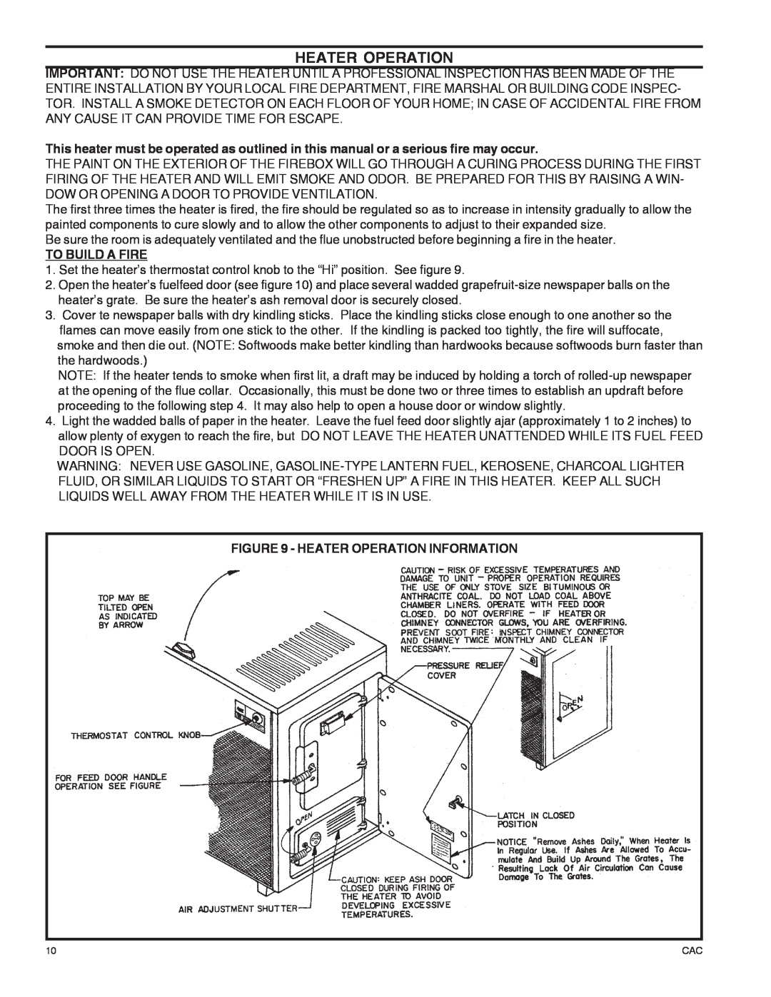 United States Stove DR6 warranty To Build A Fire, Heater Operation Information 