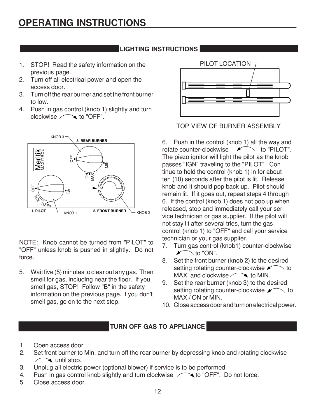 United States Stove G9740L, C9740N, A9740N, G9740N, A9740L, C9740L manual Lighting Instructions, Turn OFF GAS to Appliance 