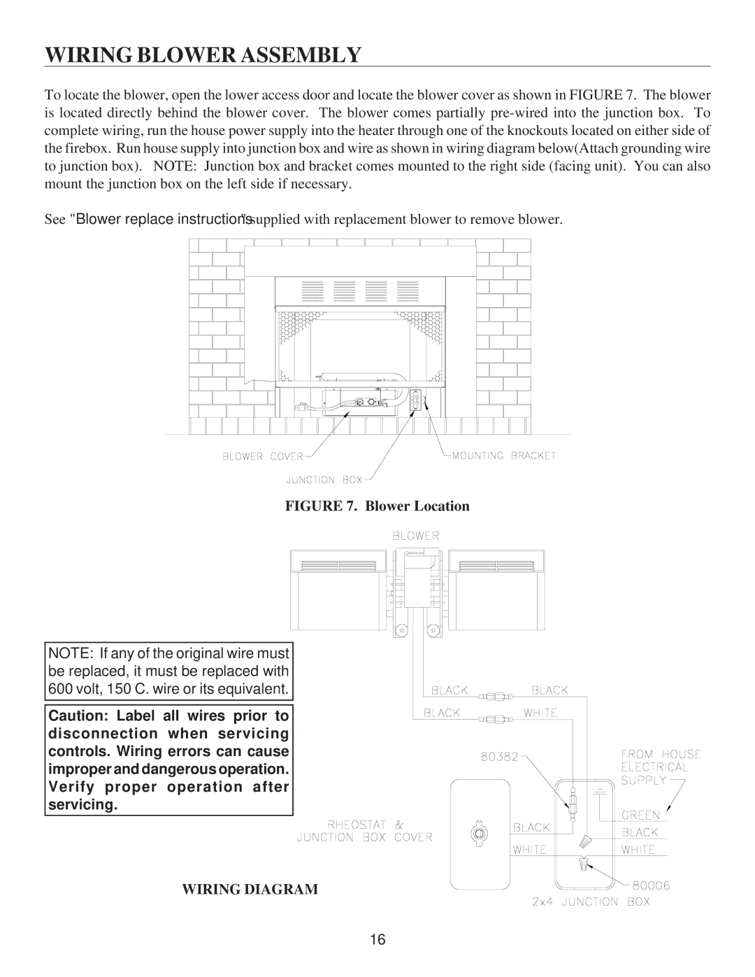 United States Stove VF30IN, VF30IL manual Wiring Blower Assembly, Wiring Diagram 