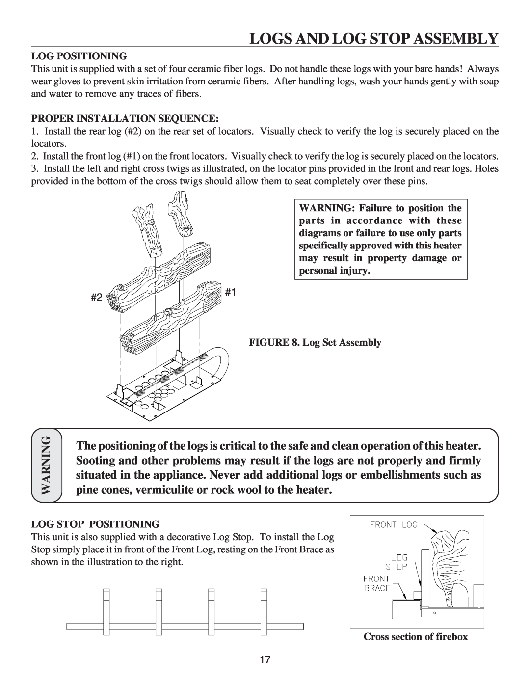 United States Stove VF30IL Logs And Log Stop Assembly, Log Positioning, Proper Installation Sequence, Log Set Assembly 