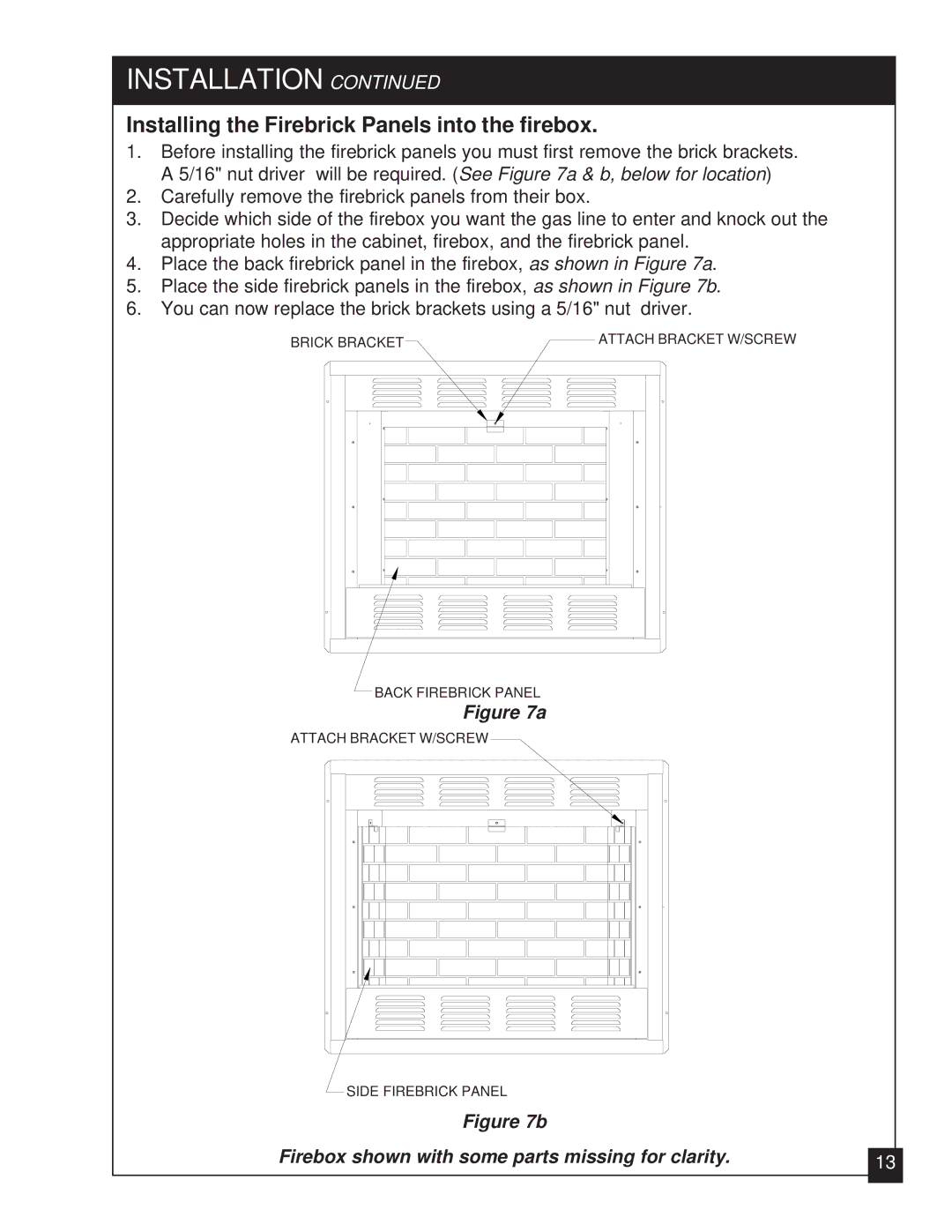 United States Stove VFZC32L, VFZC32N installation manual Installing the Firebrick Panels into the firebox 