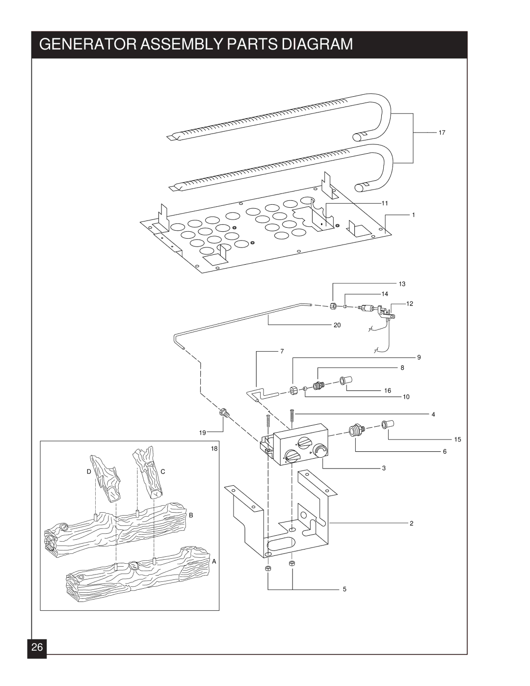 United States Stove VFZC32N, VFZC32L installation manual Generator Assembly Parts Diagram 