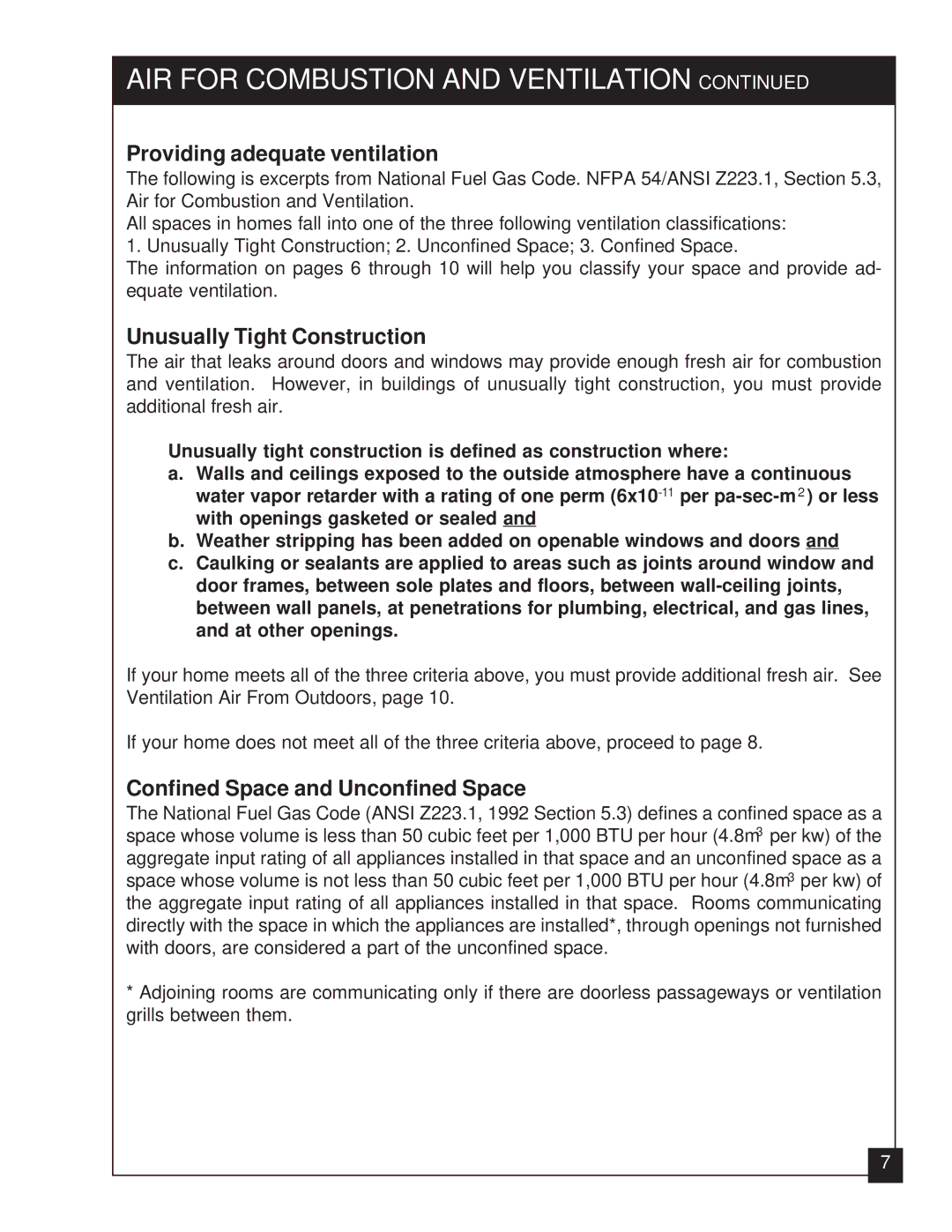 United States Stove VFZC32L, VFZC32N installation manual Providing adequate ventilation, Unusually Tight Construction 