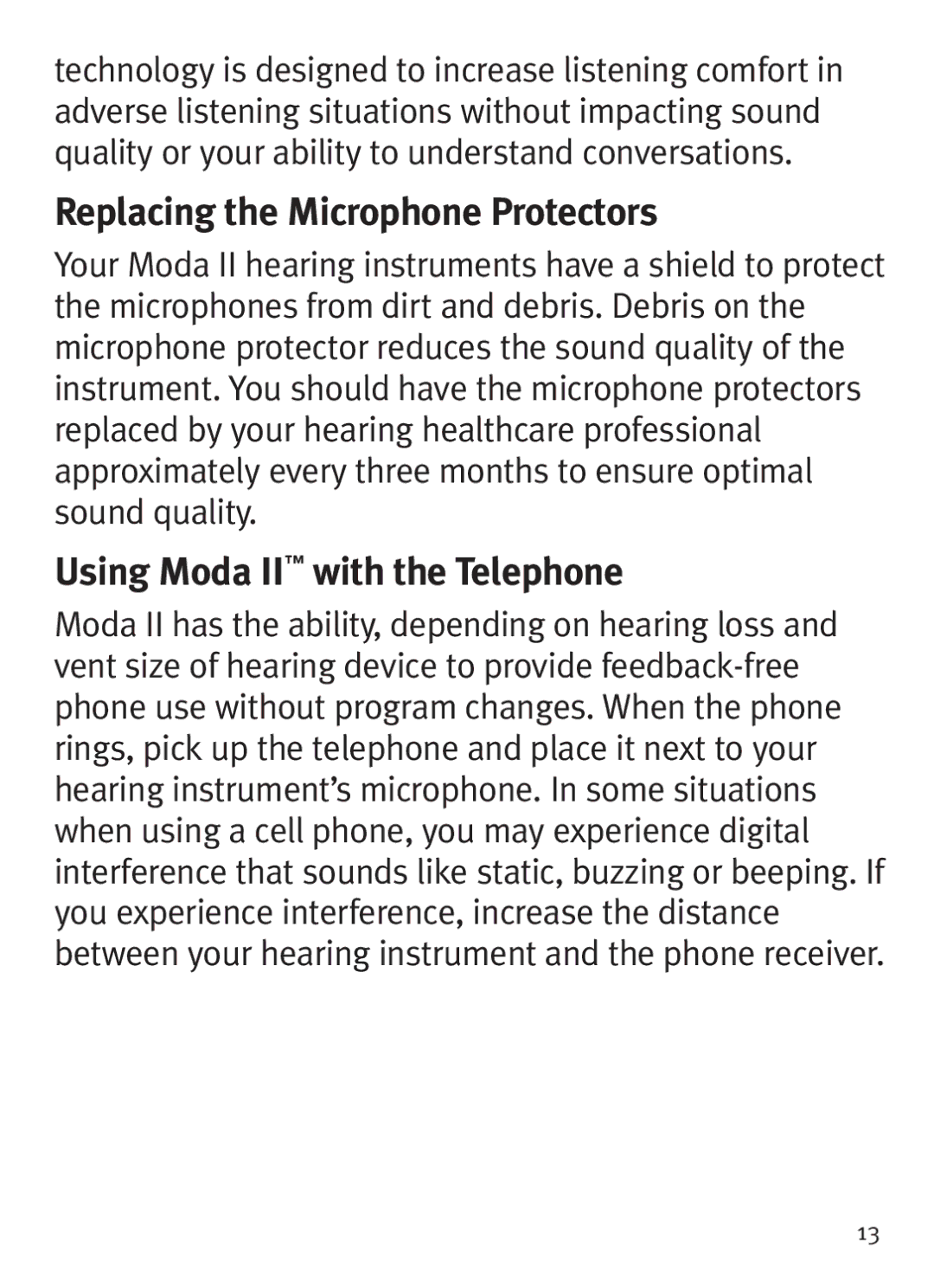 Unitron Hearing Aid BTE manual Replacing the Microphone Protectors, Using Moda II with the Telephone 