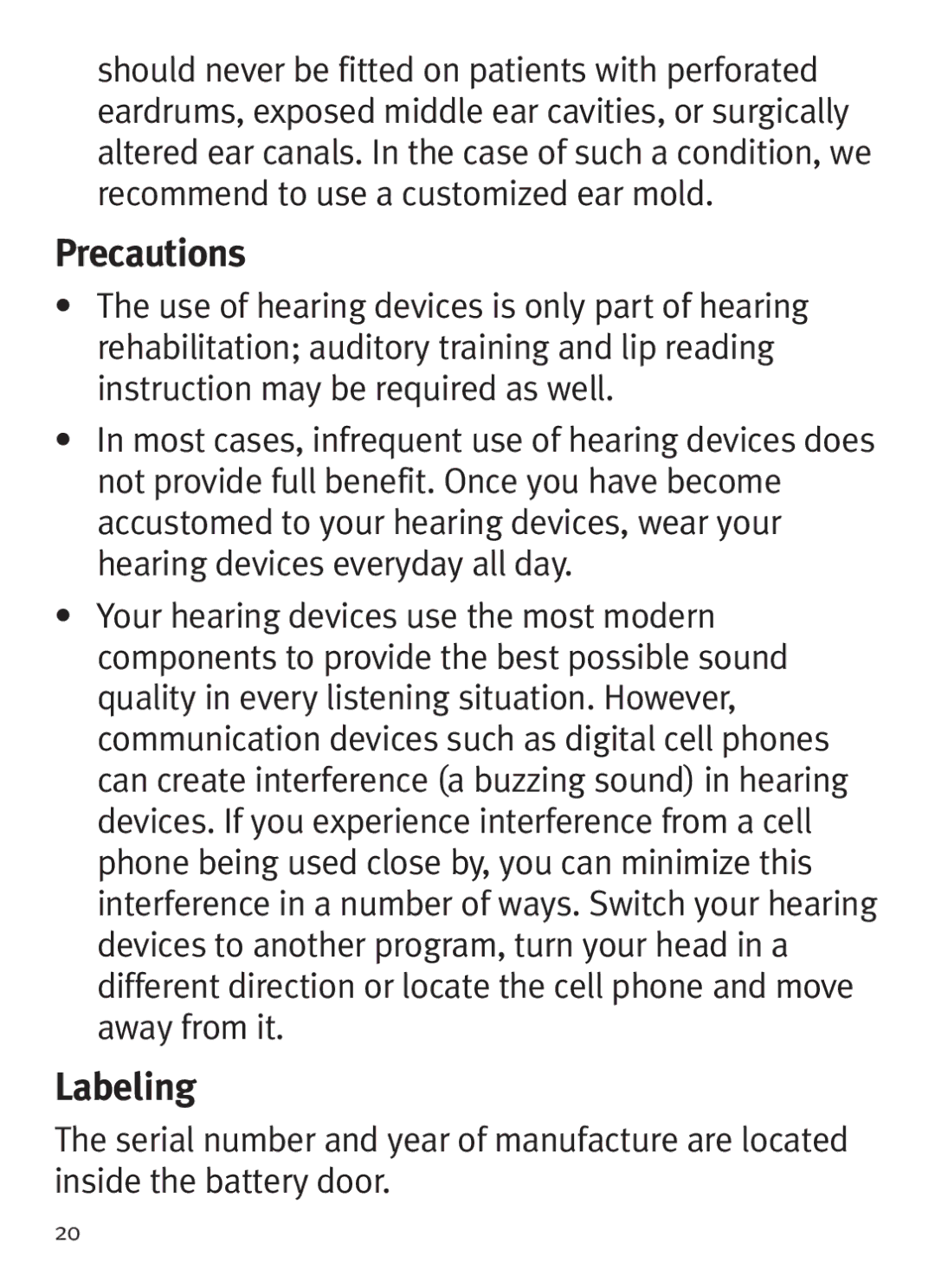 Unitron Hearing Aid BTE manual Precautions, Labeling 