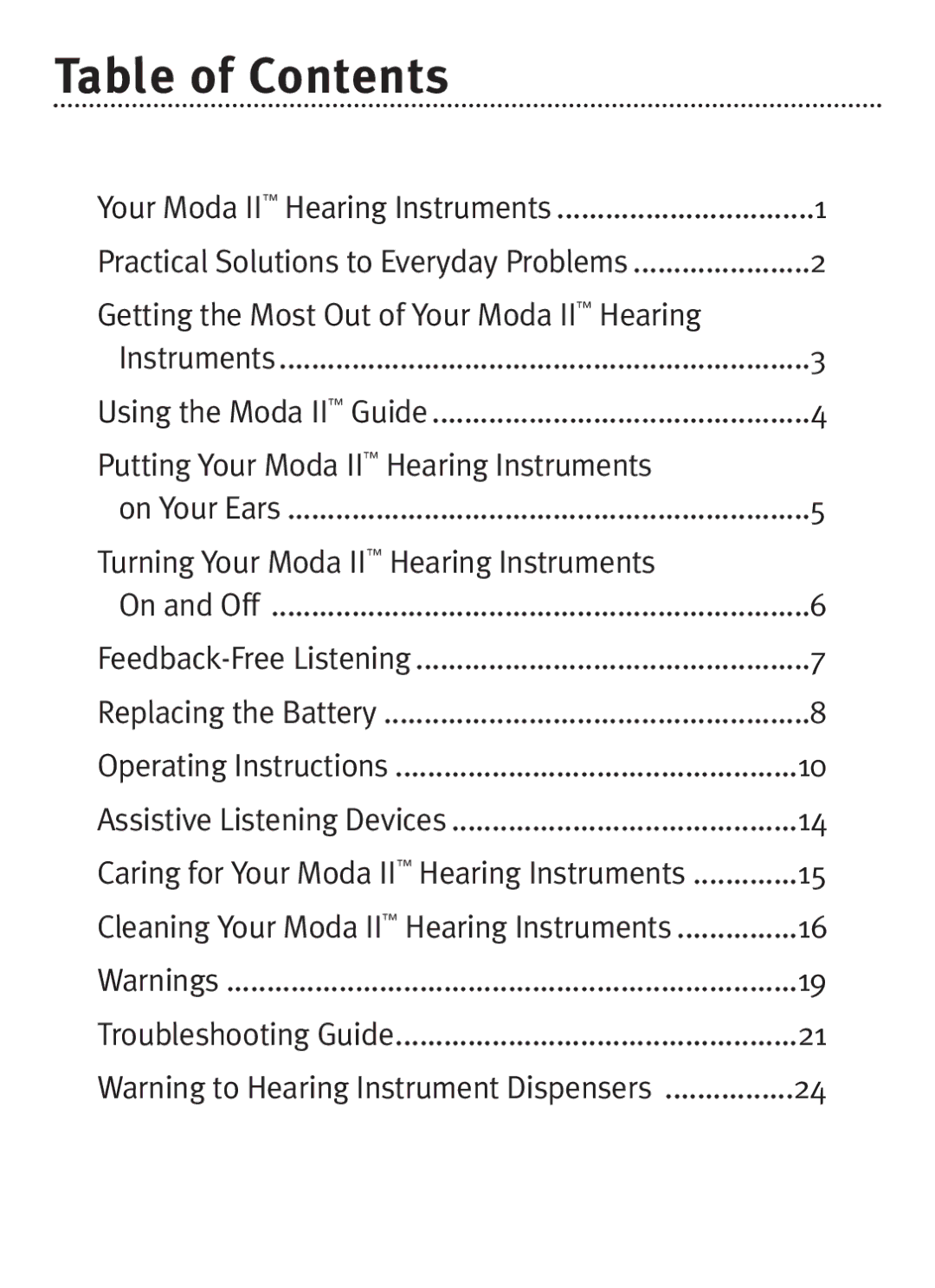 Unitron Hearing Aid BTE manual Table of Contents 