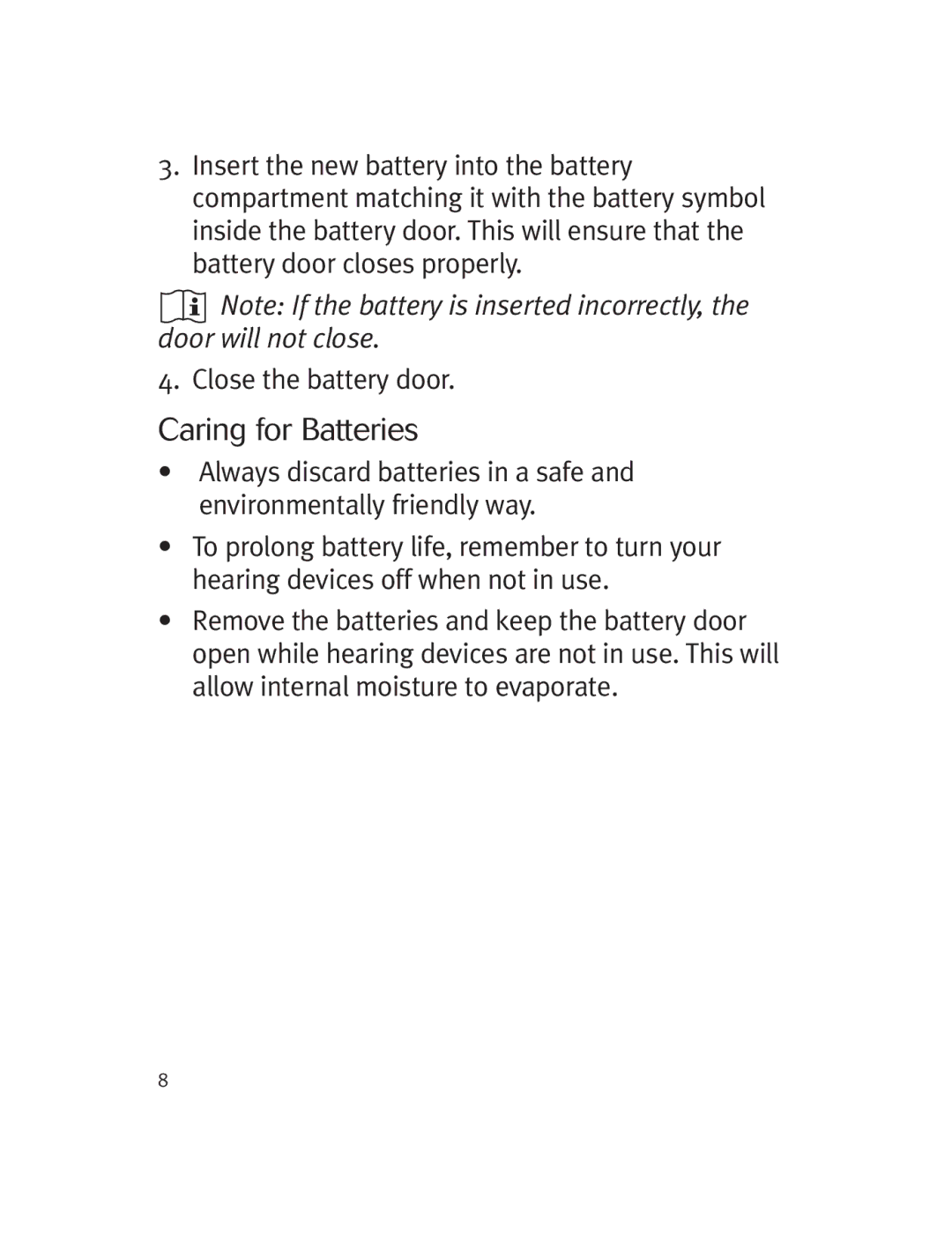 Unitron Hearing Aid Moxi 13, Moda 13 manual Caring for Batteries 