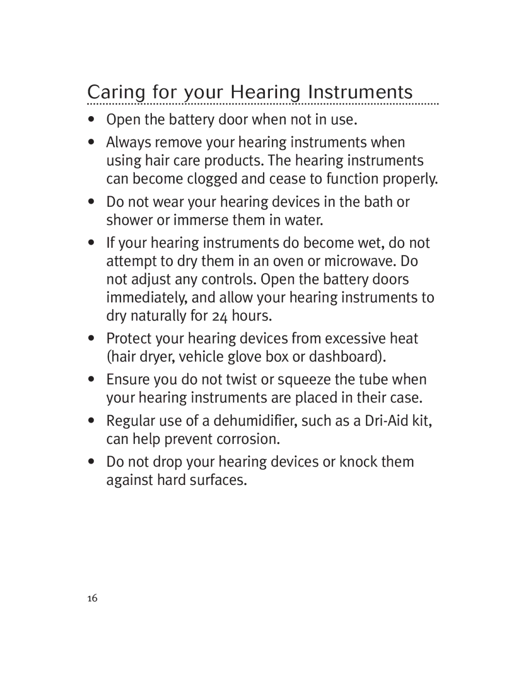 Unitron Hearing Aid Moxi 13, Moda 13 manual Caring for your Hearing Instruments, Open the battery door when not in use 