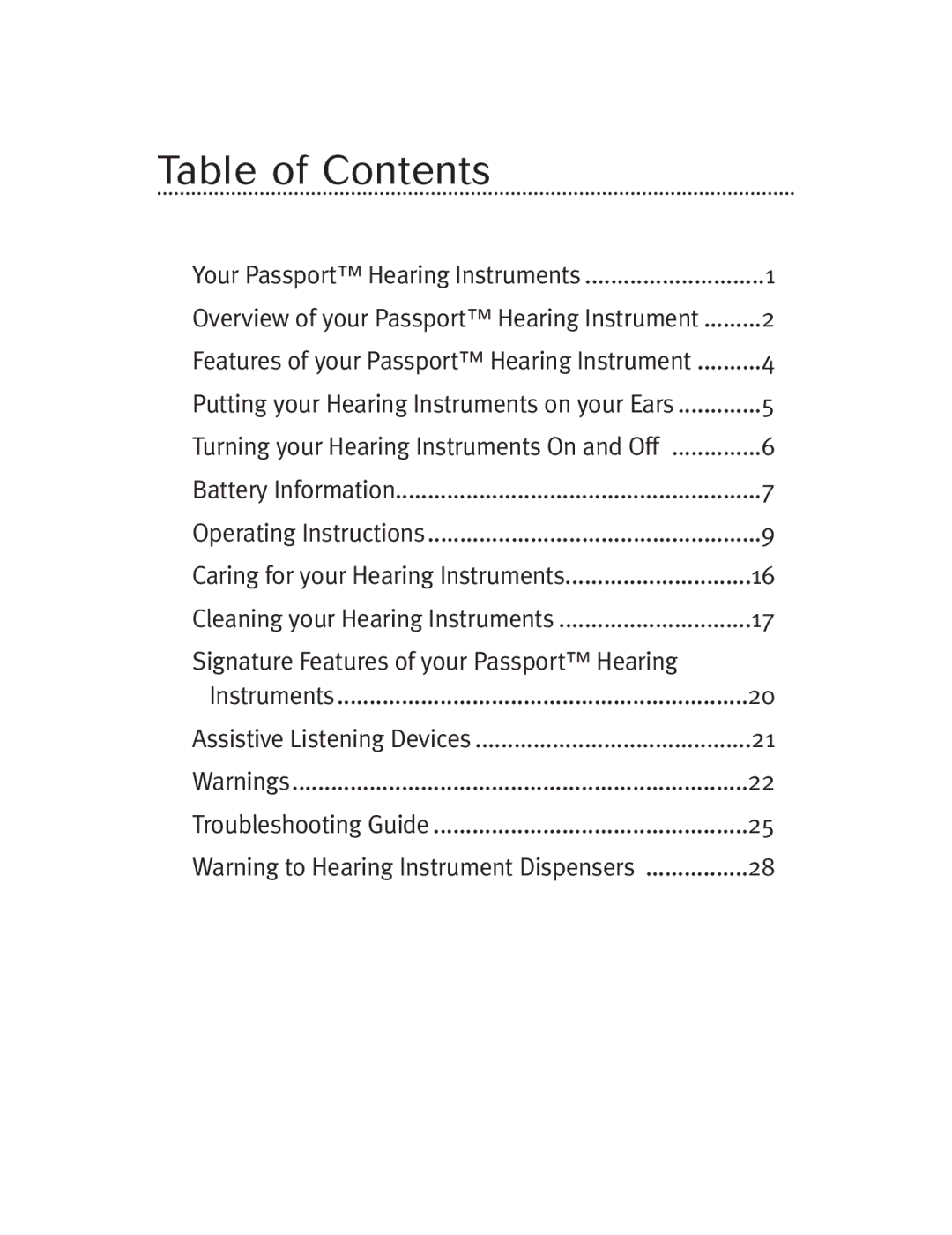 Unitron Hearing Aid Moxi 13, Moda 13 manual Table of Contents 