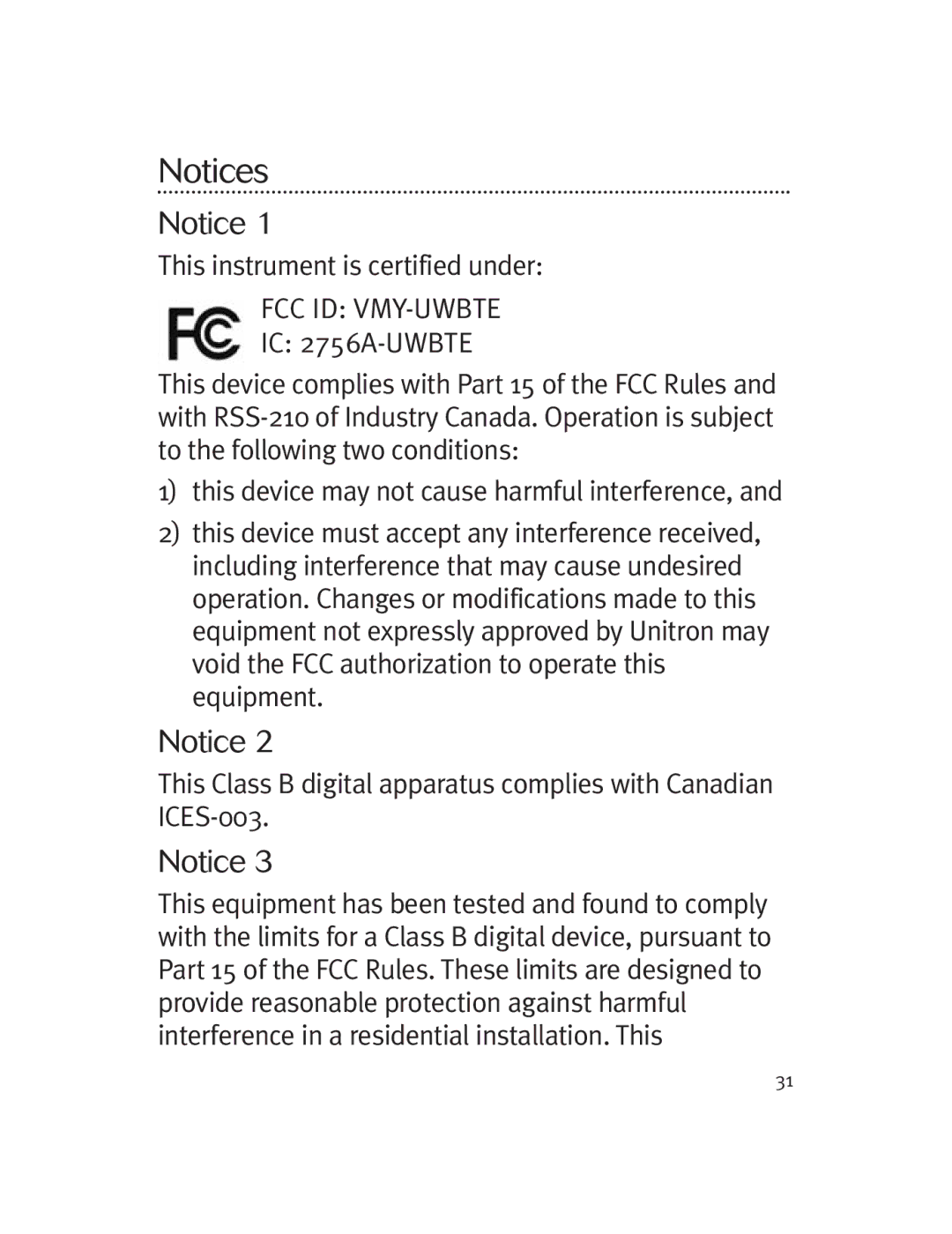 Unitron Hearing Aid Moda 13, Moxi 13 manual FCC ID VMY-UWBTE IC 2756A-UWBTE 