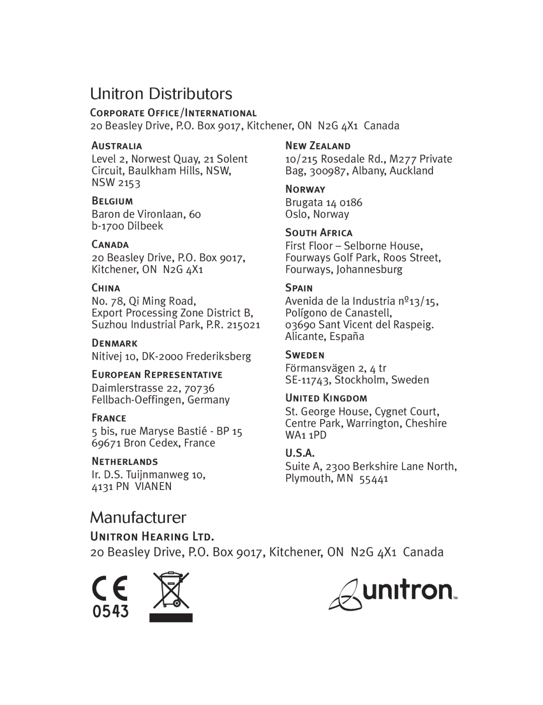 Unitron Hearing Aid Moda 13, Moxi 13 manual Manufacturer 