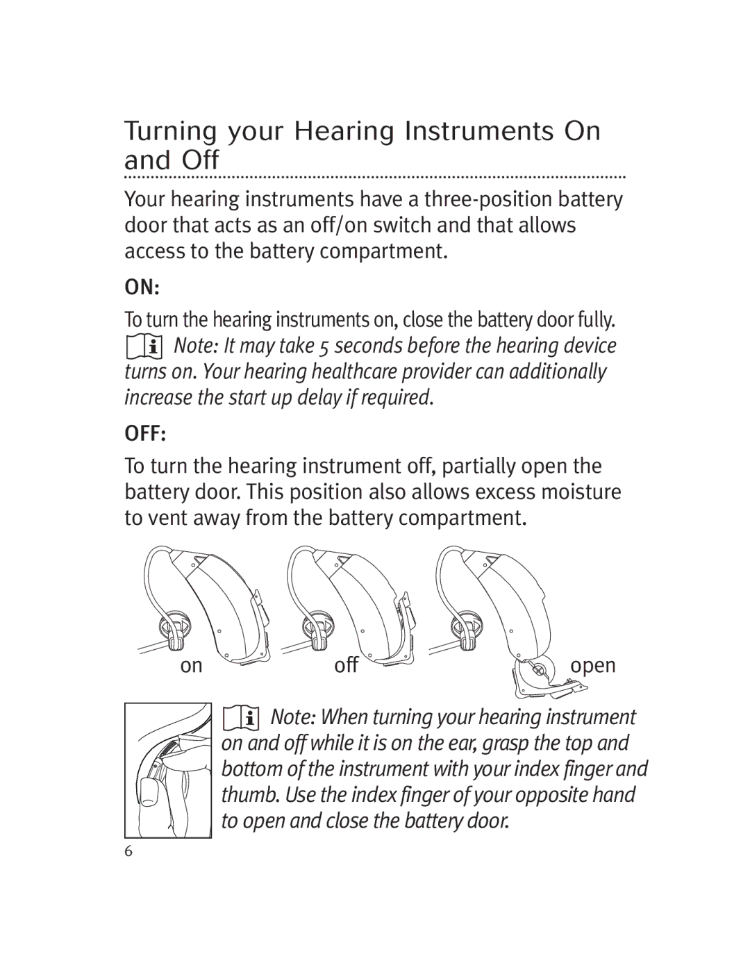 Unitron Hearing Aid Moxi 13, Moda 13 manual Turning your Hearing Instruments On and Off 