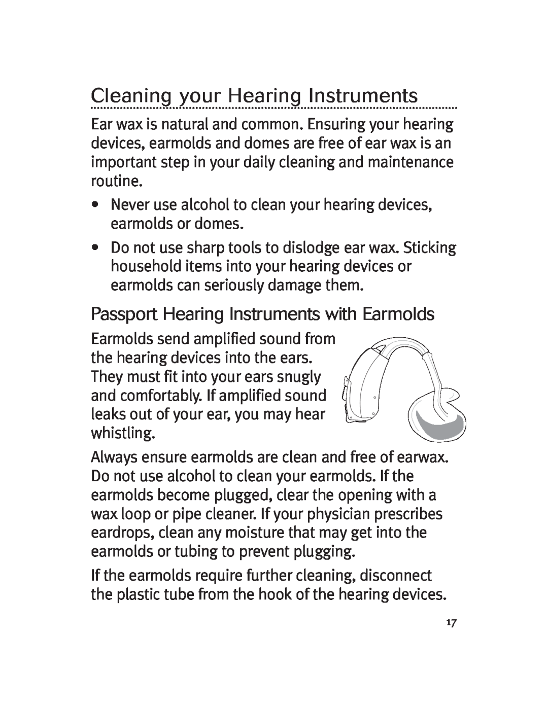 Unitron Hearing Aid Moda 13, Moxi 13 manual Cleaning your Hearing Instruments, Passport Hearing Instruments with Earmolds 